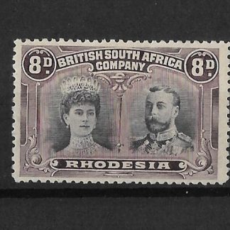 Rhodesia Double Head Eight Pence Black and Purple p13½ SG 185 mounted mint