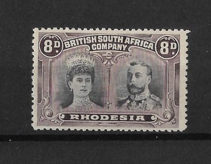 Rhodesia Double Head Eight Pence Black and Purple p13½ SG 185 mounted mint