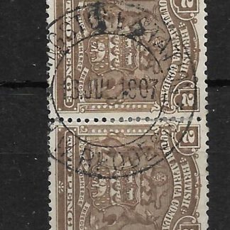 Rhodesia 1898 Two Pence Small Arms pair with Livingstone Station DC postmark