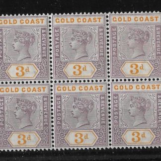 Gold Coast 1898 QV Three Pence block SG 29 unmounted mint