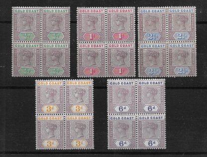 Gold Coast 1898 QV issue Halfpenny to Six Pence in block SG 26-27 28-30 unmounted mint