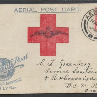 South Africa 1918 GV Six Pence Air Card to France with aerial post cancel