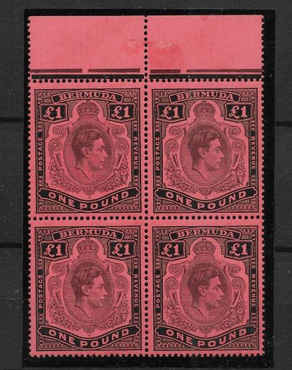 Bermuda 1938 GVI One Pound Key Plate marginal block SG 121c unmounted mint