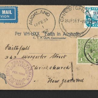 New Zealand 1934 Trans-Tasman First Flight on Illustrated cover