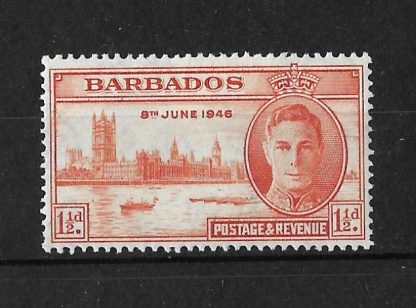 Barbados 1946 GVI Victory One and Halfpence with two flags on tug flaw SG 262a mint