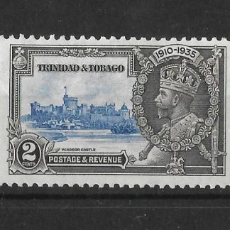 Trinidad and Tobago 1935 GV Silver Jubilee Two Cents with lightning conductor flaw SG 239c mint