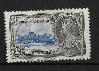 Trinidad and Tobago 1935 Silver Jubilee Two Cents with extra flagstaff flaw SG 239a good used