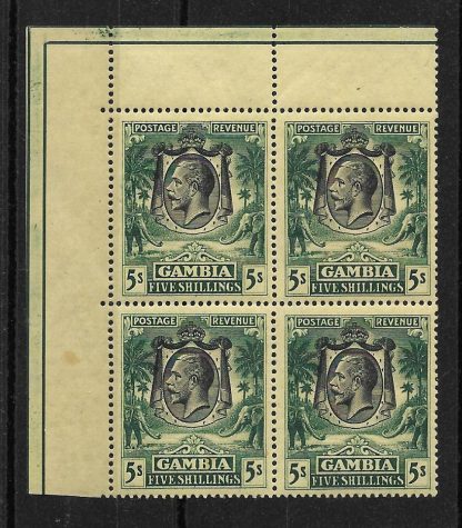 Gambia 1922 GV Five Shillings corner block SG 141 unmounted mint