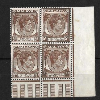 Malaya/Strait Settlements 1937 GVI Five Cents Die II block SG 297 unmounted mint