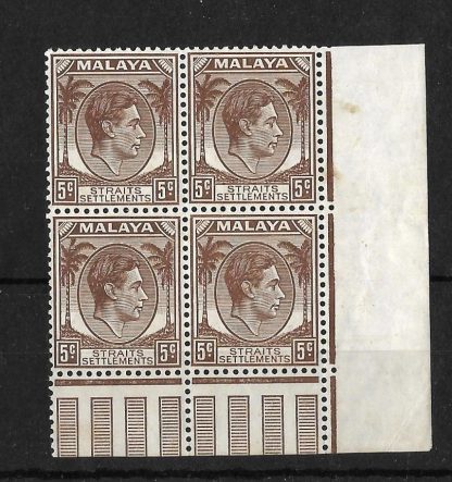 Malaya/Strait Settlements 1937 GVI Five Cents Die II block SG 297 unmounted mint