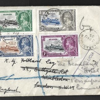 St Lucia 1935 GV Silver Jubilee registered cover with full set sent to England