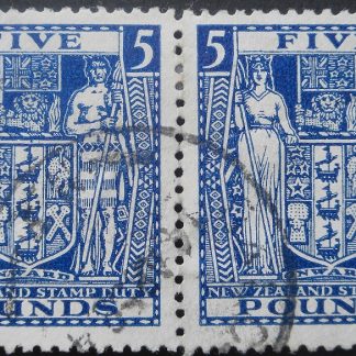 New Zealand 1950 Five Pounds pair inverted watermark SG F211w used