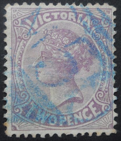Victoria 1895 Two Pence with a WILLAURA Type 10A in blue postmark
