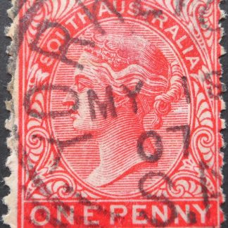 South Australia 1907 One Penny with a YORKETOWN Square Circle postmark