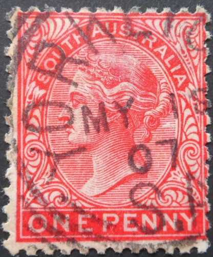 South Australia 1907 One Penny with a YORKETOWN Square Circle postmark