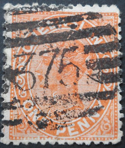 Queensland 1895 QV One Penny with a Barred 375 postmark