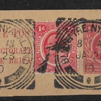 Nyasaland 1910 EVII uprated card piece with Blantyre Squared circle postmark