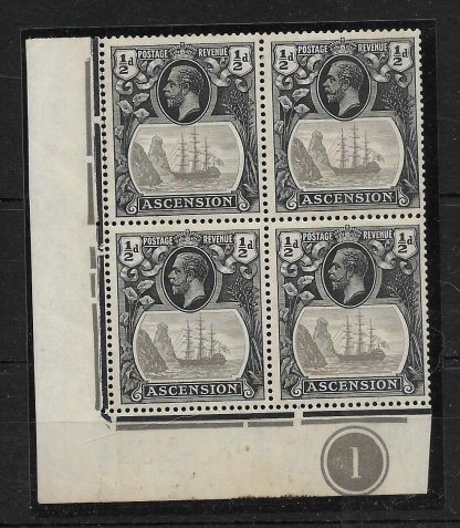 Ascension 1924 GV One Penny Plate block with Cleft Rock SG 10 unmounted mint