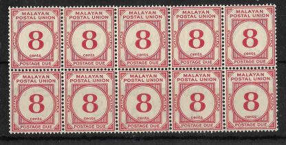 Malaya 1936 States Eight Cents Postage Due block SG D3 unmounted mint