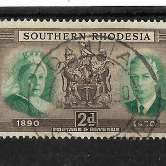 Southern Rhodesia Diamond Jubilee Two Pence with a DAHLIA (DC) postmark
