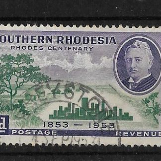 Southern Rhodesia 1953 Rhodes Centenary Two Pence with a GREYSTONE (DC) postmark