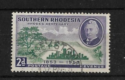 Southern Rhodesia 1953 Rhodes Centenary Two Pence with a GREYSTONE (DC) postmark