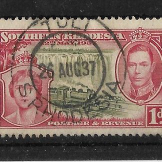 Southern Rhodesia 1937 Coronation One Penny with a TULI (DC) postmark