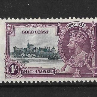 Gold Coast 1935 GV Silver Jubilee One Shilling with short extra flagstaff SG 116b mounted mint