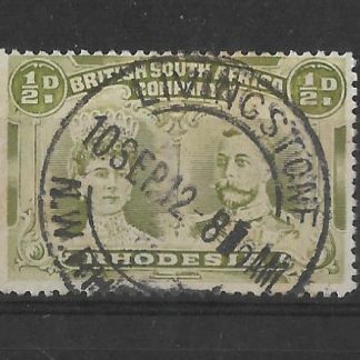 Rhodesia Double Head Halfpenny with LIVINGSTONE blank after hour (DCA) postmark
