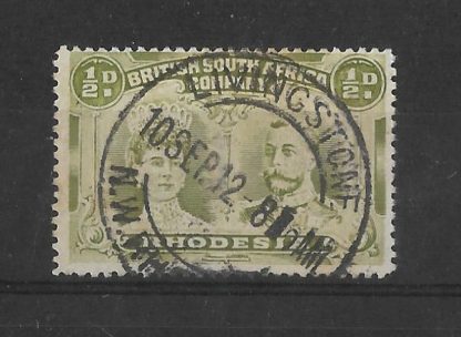Rhodesia Double Head Halfpenny with LIVINGSTONE blank after hour (DCA) postmark