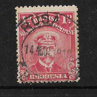 Rhodesia Admiral One Penny with RUSAPE M damaged in MAR (DC) postmark