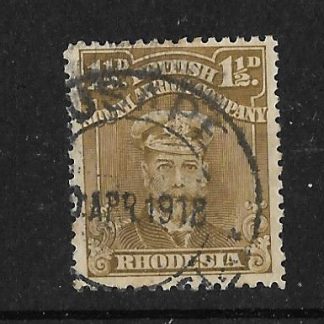 Rhodesia Admiral One and Half Penny with RUSAPE R missing leg in APR (DC) postmark