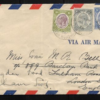 British Honduras 1936 GV Re-directed Air Mail cover to England