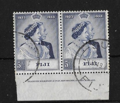 Fiji 1948 GVI Silver Wedding Five Shillings Imprint Pair SG 271 used
