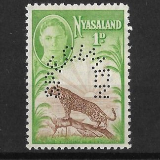 Nyasaland 1947 GVI Leopard One Penny perforated SPECIMEN SG 160s mint