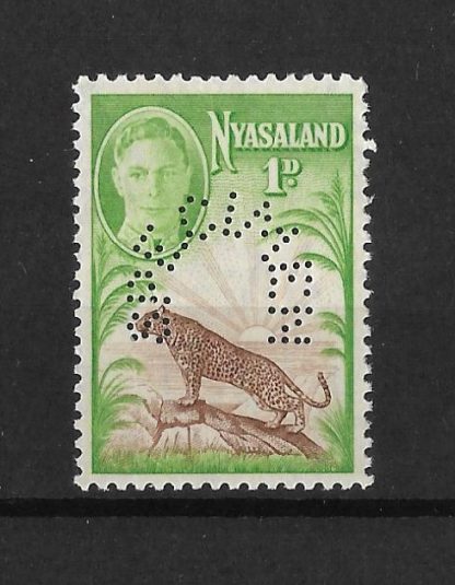 Nyasaland 1947 GVI Leopard One Penny perforated SPECIMEN SG 160s mint