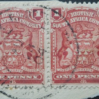 Rhodesia 1898 One Penny Small Arms pair with LIVINGSTONE North West Rhodesia (DC) postmark