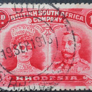 Rhodesia Double Head One Penny with TPO DOWN No stop after T (DC) postmark