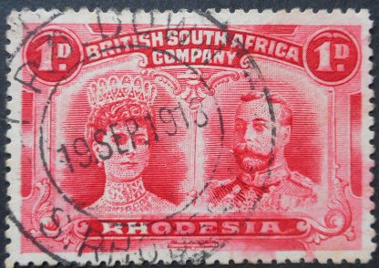 Rhodesia Double Head One Penny with TPO DOWN No stop after T (DC) postmark