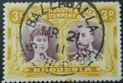 Rhodesia Double Three Pence with BALLABALLA jet black ink (Skeleton) postmark