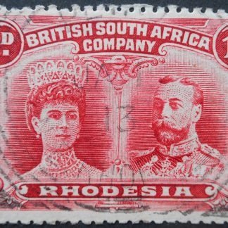 Rhodesia Double Head One Penny with PETAUKE Month Day (Square Circle) postmark