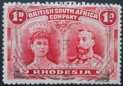 Rhodesia Double Head One Penny with PETAUKE Month Day (Square Circle) postmark