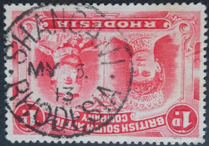 Rhodesia Double Head One Penny with SHANGANI year 13 stop after day (SC) postmark