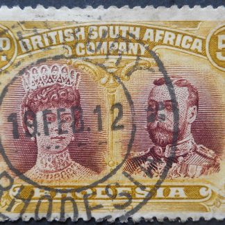 Rhodesia Double Head Five Pence SALISBURY large crosses (DC) postmark