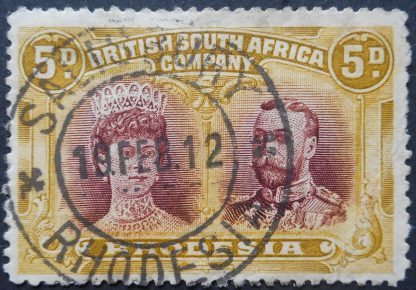 Rhodesia Double Head Five Pence SALISBURY large crosses (DC) postmark