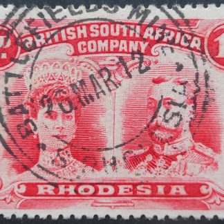 Rhodesia Double Head One Penny with BATTLEFIELDS MINE Broken 2 in day (TC) postmark