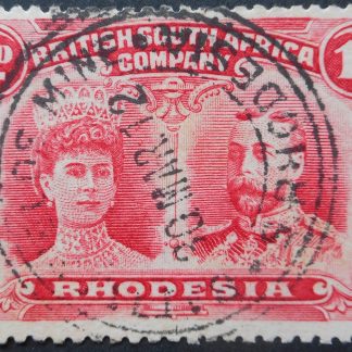 Rhodesia Double Head One Penny with BATTLEFIELDS MINE Broken 3 in day (TC) postmark