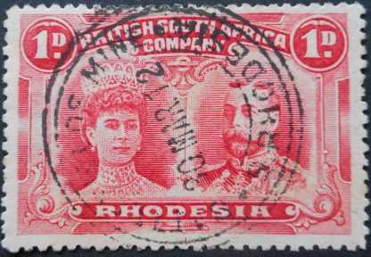 Rhodesia Double Head One Penny with BATTLEFIELDS MINE Broken 3 in day (TC) postmark