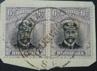 Rhodesia Admiral Die I Six Pence p15 pair with REGD BULAWAYO (DC) postmark