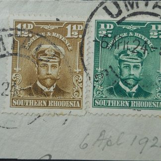 South Rhodesia 1924 Admiral One and a Halfpence with UMTALI (DCA) postmark dated 6 APR 1924